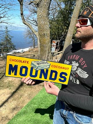 Vintage Mounds Chocolate Cocoanut Metal Sign W/ Candy Bar Graphic Kitchen Bakery 2