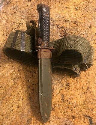 Vintage Us Military M1 Garand Milpar M5a1 Bayonet With Us M8a1 Scabbard & Belt