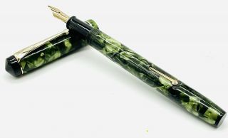 CONWAY STEWART 388 Green Marbled fountain pen 14ct semi flex M nib 2