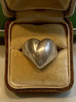 Vintage Estate 925 Sterling Silver Ring Dome Puffy Heart Design Band