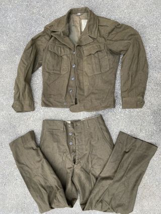 Vintage Wwii Eisenhower Jacket Pants Us Army Size 36r Wool Ike Coat Olive Drab