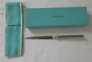 Tiffany & Co Silver & Gold Tone Letter Opener W/holder & Box