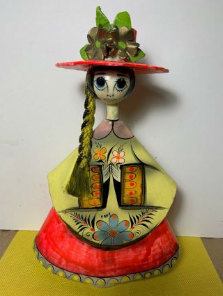 Vintage Paper Mache Mexican Doll,  Hand Painted