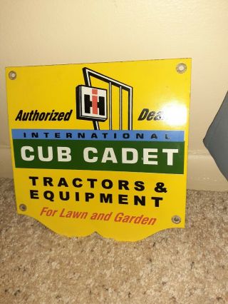 Vintage International Cub Cadet Tractor Equipment Sign Porcelain Lawn And Garden