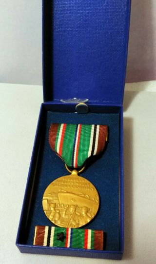Ww2 Us European African Middle Eastern Campaign Medal & Ribbon & Star W/ Box