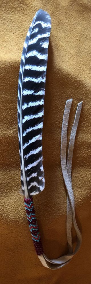 One Neat Native American Lakota Sioux Beaded Turkey Feather