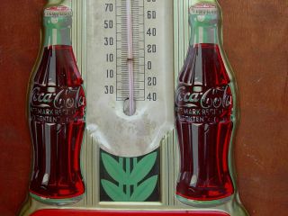 1940 ' s COCA - COLA Double Bottle THERMOMETER Pressed Steel ROBERTSON - SPRINGFIELD O 4
