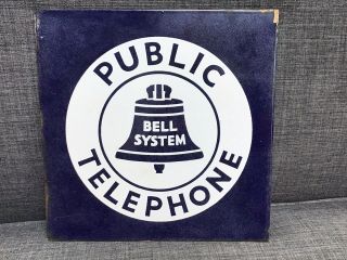 Vintage Metal/porcelain 2 Sided Bell Public Telephone Sign With Flange