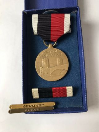 1945 Ww Ii U.  S.  Army Of Occupation Medal Set With Germany And Japan Bar