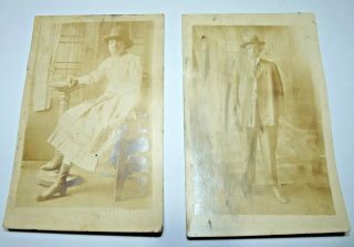 Antique Vintage Black,  White Photo African American Woman & Man Picture B4
