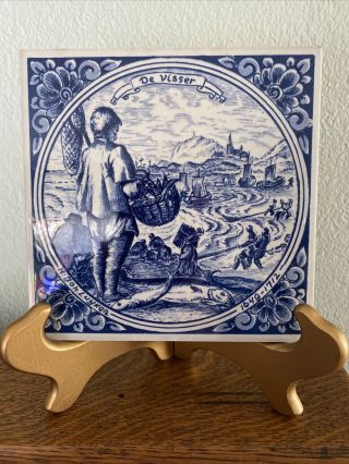 Vintage Blauw Delft Blue Hand - Painted Ceramic Tile