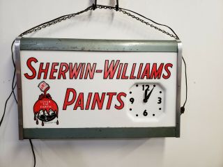 Vintage Sherwin Williams Cover The Earth Lighted Clock Telesign Inc Metal 24”
