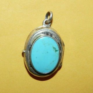 Vintage Southwestern Sterling Silver " 925 " W/ Turquoise 2 Photo Locket Pendant