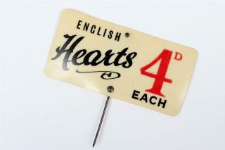 Vintage C1940 Early Plastic / Celluloid " English Hearts " Price Label 1421