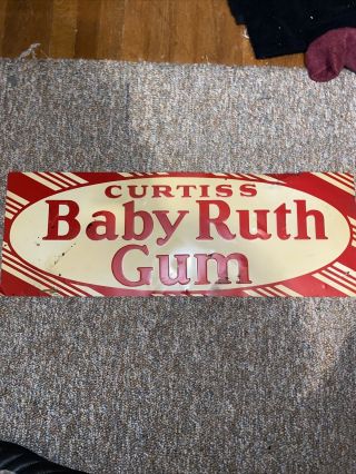 Small Curtiss Candies Baby Ruth 5c Chewing Gum Candy Gas Oil 27’ Metal Sign