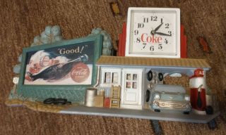 Vintage 1990 Plastic Coca Cola Gas Station Drive In With Clock