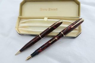 Conway Stewart Dinkie 550 Fountain Pen & Pencil Set Rose Red Black Marbled Boxed