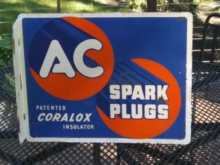 Vintage Ac Spark Plugs Flange Sign /dated 1950 /good Cond.  Size 15 " X12