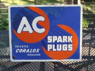 Vintage AC SPARK PLUGS Flange Sign /Dated 1950 /Good Cond.  Size 15 