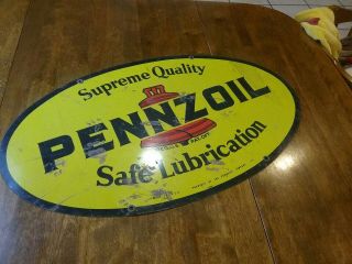 Vintage Pennzoil 31 " Motor Oil Gas Station Double - Sided Advertising Metal Sign