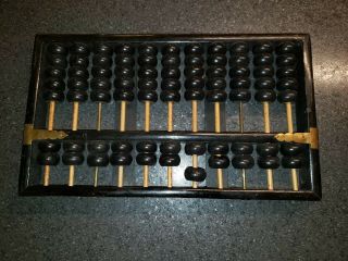 Vintage Black Wood Abacus Lotus Flower Brand 77 Beads 11 Rods Made In China