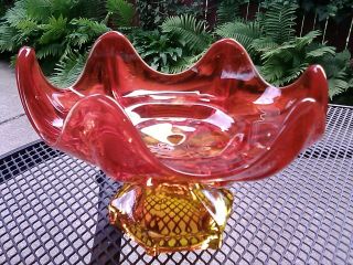 Vintage Viking Glass Orange Footed Bowl Epic 8 " By 5 " 6 Petal