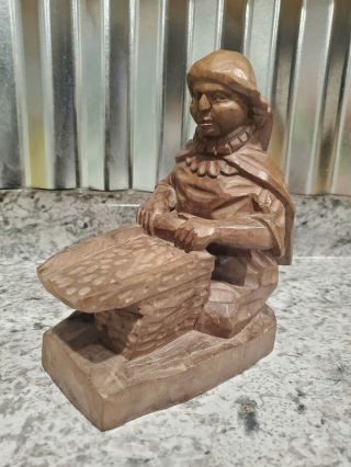 Vintage Indian Hand Carved Native American Woman Wood Statue