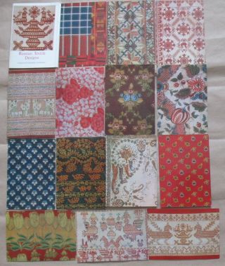 16 Russian Textile Designs Post Card Set Photo Folk Embroidery Towel Color Old