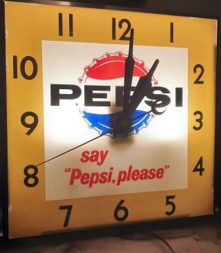 Vintage Lighted Say Pepsi Please Clock