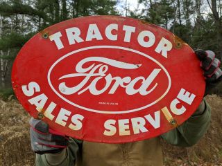 Old Large Vintage 1959 Ford Tractor Sales - Service Dealership Porcelain Sign