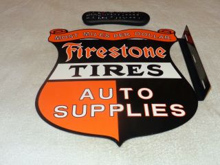 Vintage Firestone Tires & Auto Supplies 17 " Porcelain Metal Gasoline Flange Sign