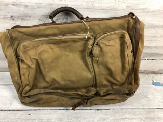 Vintage WW2 Army Leather Canvas Luggage Garment Bag Suit Case Garment 2