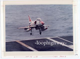 Mcdonnell Ta - 4j Skyhawk Us Navy Plane Lands On Carrier,  8x10 Vintage Color Photo