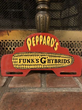 Vintage Peppards Funk’s G Hybrids Metal License Plate Topper Porcelain Gas Oil