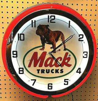 19 " Mack Truck Bulldog Sign Double Neon Clock