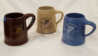 3 Vintage Monmouth Western Pottery Old Sleepy Eye Convention Mugs 1979 1980 1981