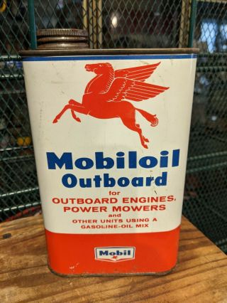 Vintage Mobil Mobiloil Outboard Motor Oil 1 Quart All Metal Can.