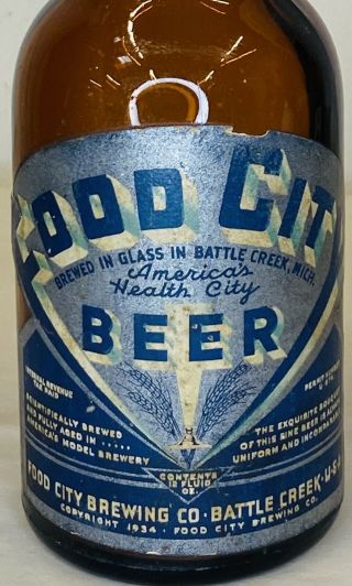 Vintage Beer Bottle Irtp Food City Beer Stubby 12oz Battle Creek,  Mich.
