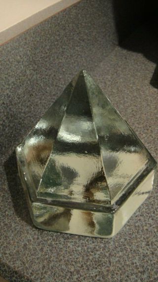 Vintage Large Deck Prism Pyramid 6 Sided Light Green Glass Paperweight 4.  5 "