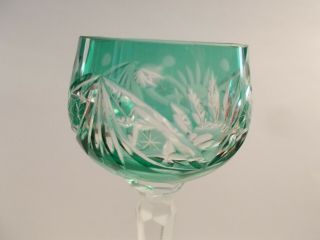 Vintage Sherry Cordial Glass Hand Cut To Clear Light Aqua Green Bohemian Poland 3
