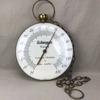 12 " Wall Thermometer Schweppes Tonic Vintage Pocket Watch Shape W Chain Large