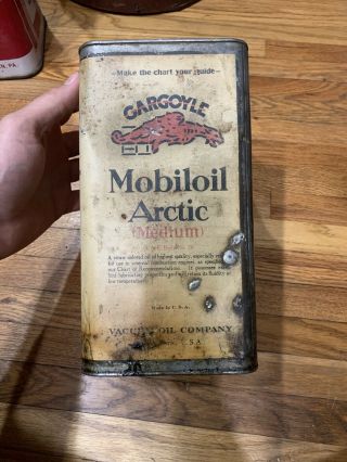 Vintage Early Mobiloil Vacuum York Gargoyle Arctic Medium 1 Gallon Oil Can