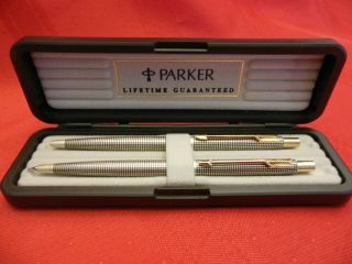 Parker Pen And Pencil Set " Cisele " Sterling Silver With Gold Trim
