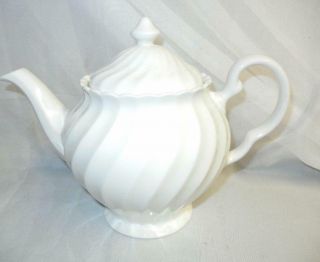 Vintage Johnson Brothers China Regency White Swirl Teapot