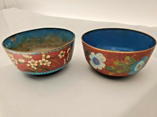 2 Vintage Antique Chinese Cloisonne Bowls