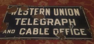 Western Union Telegraph And Cable Office Blue White Porcelain Sign