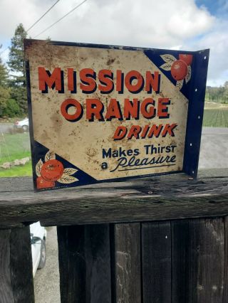 Old Metal Vintage Mission Orange Drink Sign 10 " X12 " Drink