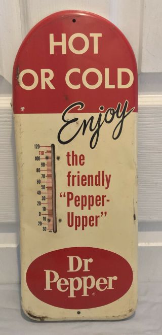 Vintage Dr Pepper Soda Thermometer Sign (16 1/4” Tall)