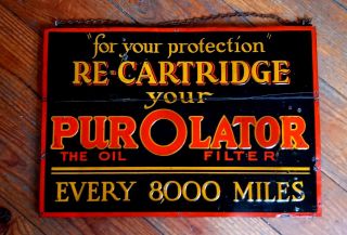 Vintage Purolator Oil Filter Tin Embossed Sign Stout Co.  St.  Louis Orange Black