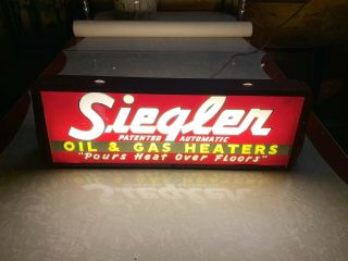 1950s - 60s Siegler Oil & Gas Heaters Double - Sided Lighted Glass Sign